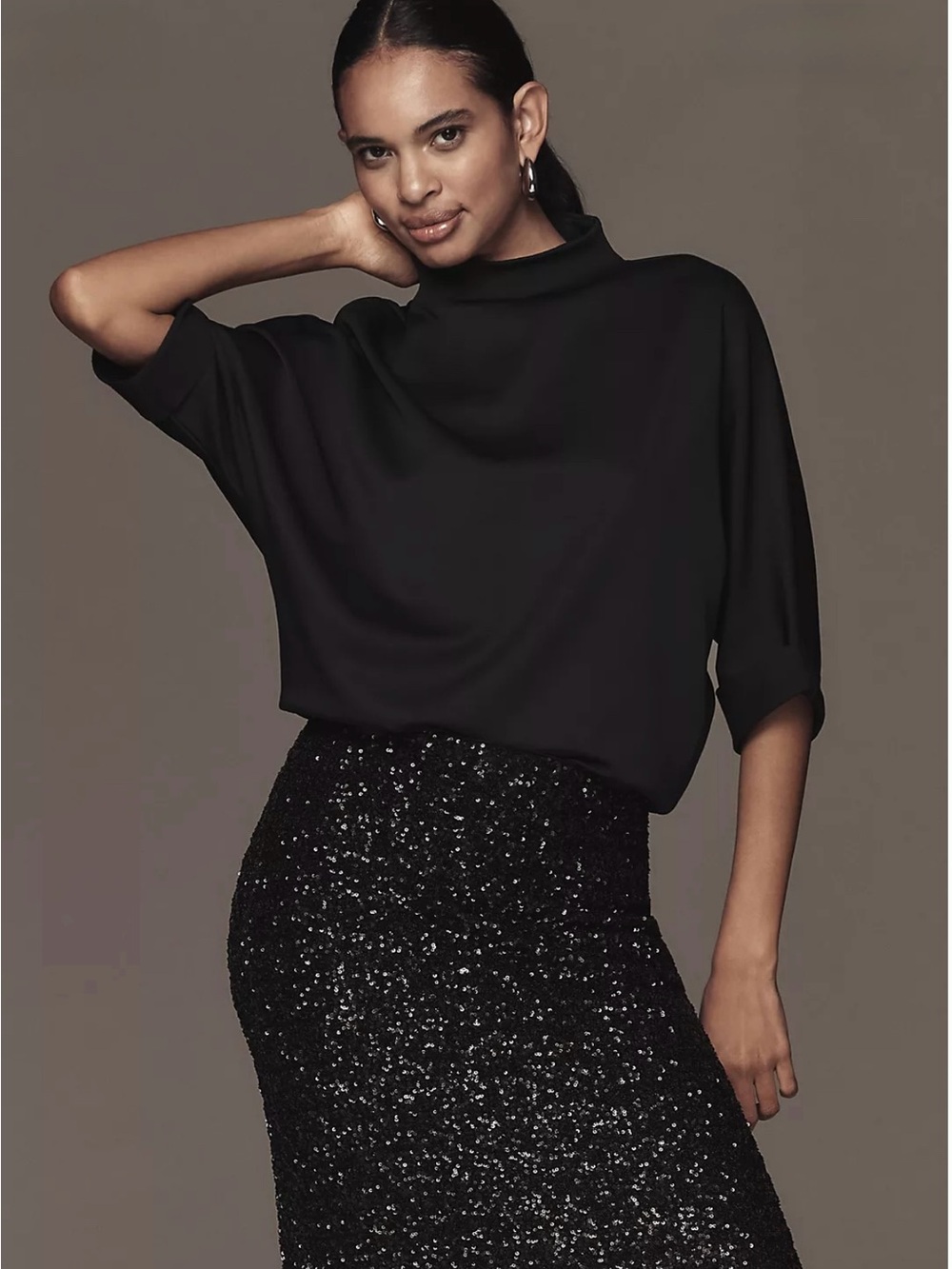 Anthropologie Black Tuttle Neck Dolman Sleeve Women’s Blouse Top Size L